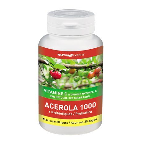 Acerola 1000 C-vitamin av naturligt ursprung + prebiotika Ineldea - 1